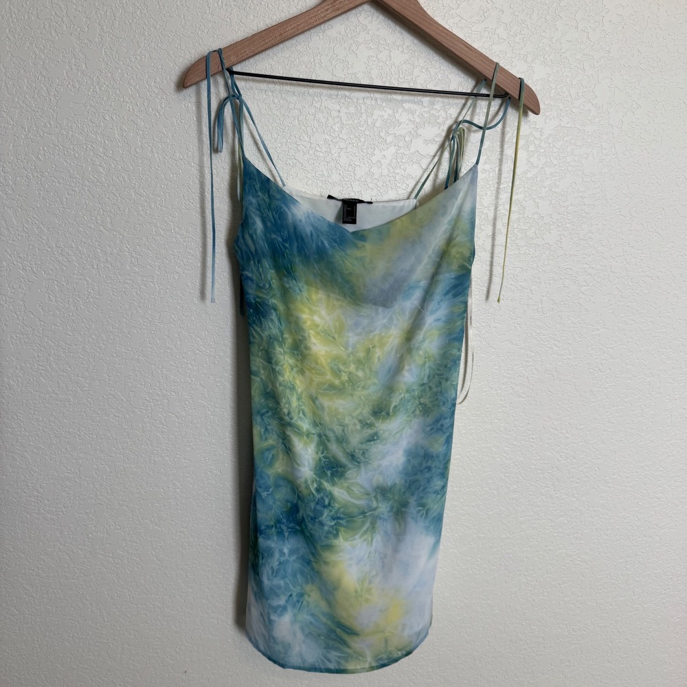 Watercolor Tie Dye Cowl Neck Forever 21 Mini Dress Small Blue Yellow